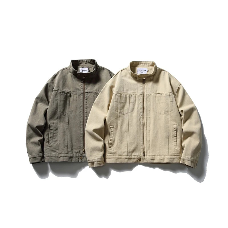 Men’s Vintage Canvas Work Jacket with Stand Collar