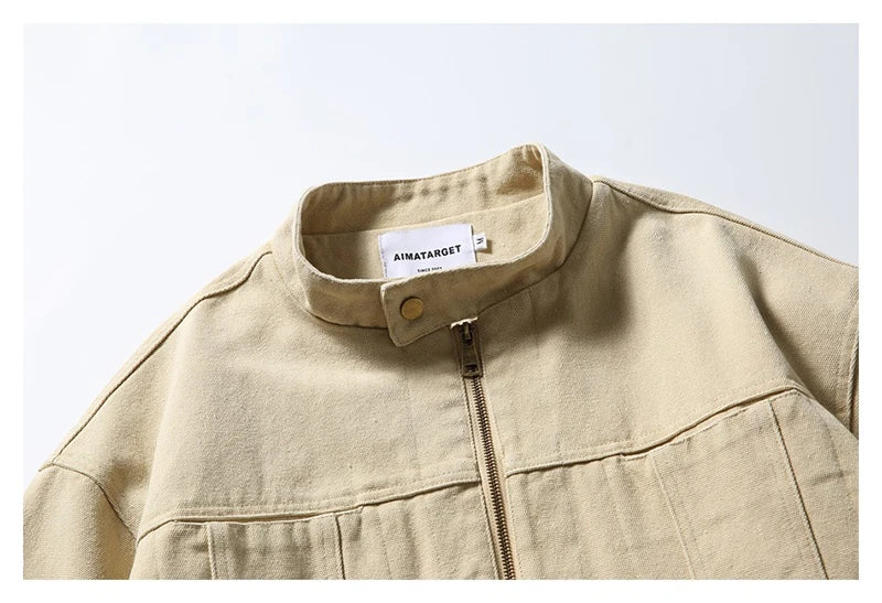 Men’s Vintage Canvas Work Jacket with Stand Collar